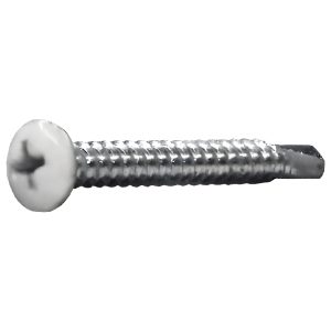 Pan Phillips Self Drilling (Tek) Screws, White, Zinc Plated, #3 Point, 8 X 3/4
